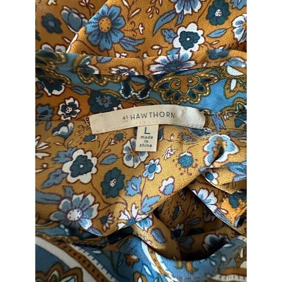 41 Hawthorn Sleeveless Tunic Top Side Tie Neckline Golden Dijon Floral Size L - Picture 6 of 8